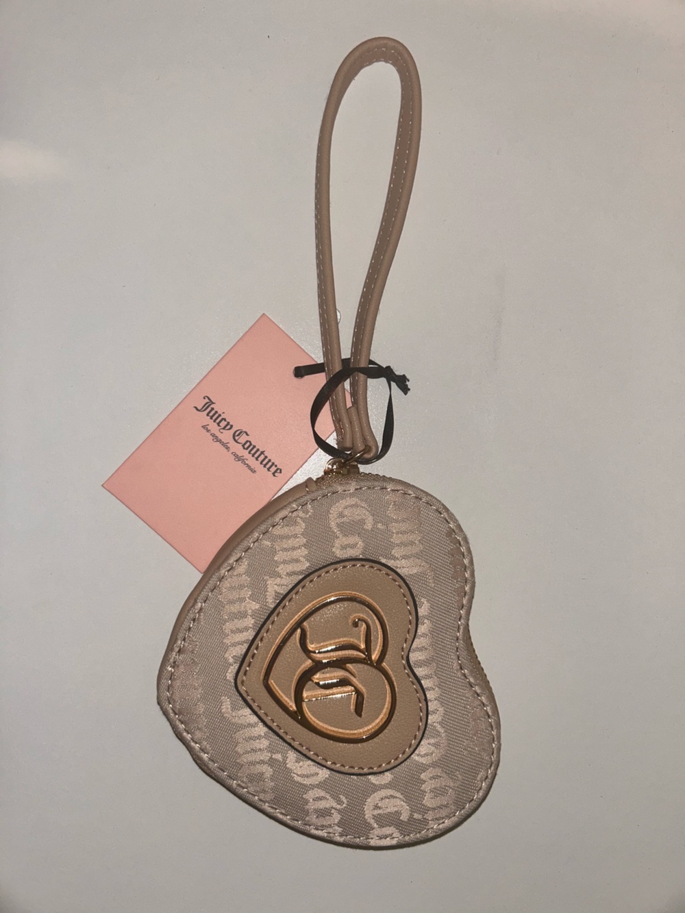 Juicy Couture Beige and Gold Logo Wristlet Pouch